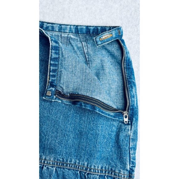Loft Ann Taylor Tired Ruffled Midi Length Denim  Skirt Size 14P Ruffles Side Zip - Picture 7 of 9